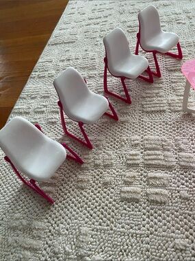 Vintage Barbie White and Pink Mini Chairs - Set of 4 with table